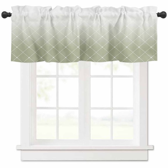 Sage Green Ombre Valances for Windows Farmhouse Kitchen Curtains Valances Rod Pocket Valance Curtains for Kitchen Windows Modern Geometric Rhombus Striped Window Valances for Bathroom Bedroom 54"x18"