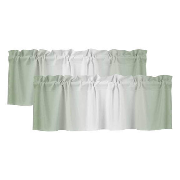 Sage Green Ombre Valances for Windows, Light Filtering Kitchen Curtain Valances 2 Panels, Sage Green White Gradient Modern Rod Pocket Short Window Treatments for Living Room Bedroom 42"Wx18"L