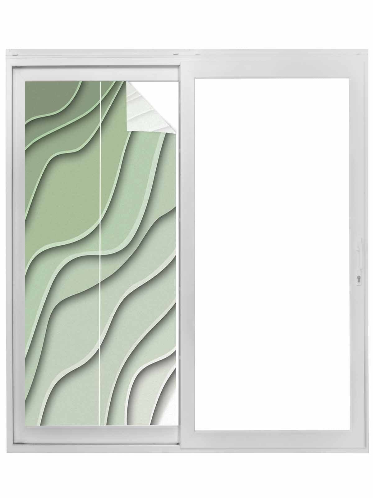 Sage Green Ombre Window Privacy Film, Modern Geometric Abstract Art Aesthetics Static Cling UV Sun Blocking Tint Film Heat Control Windows Films for Bedroom Bathroom, Window Stickers 23.6"x59"