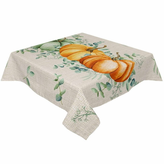 Sage Green Orange Fall Square/Round Tablecloths 54x54,Pumpkins Eucalyptus Thanksgiving Rustic Beige Table Cloth Table Cover Indoor/Outdoor Tabletop Decor for Wedding Holiday Party Dinner Baby Shower