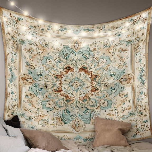 Sage Green Orange Floral Tapestry for Bedroom Wall Hanging Tapestry, Boho Vintage Botanical Ethnic Ceiling Backdrop Tapestries Poster Blanket Wall Decor for Teens Room Living Room Dorm 59" x 79"