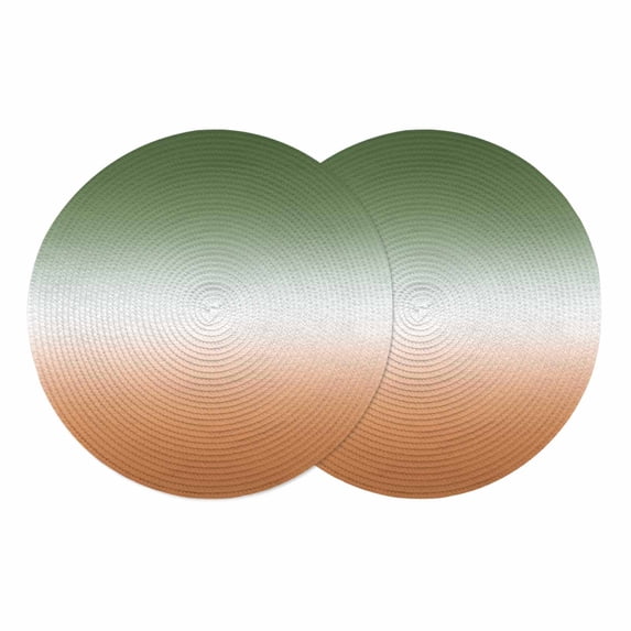 Sage Green Orange Ombre Round 13 Inch Placemats Set of 2, Abstract Modern Gradient HeatResistant Non Slip Place Mats for Dining Table, Wipeable Braided Kitchen Table Mats for Housewarming