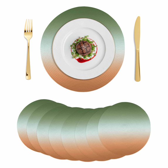 Sage Green Orange Ombre Round 13 Inch Placemats Set of 8, Contemporary Abstract Gradient HeatResistant Non Slip Place Mats for Dining Table, Wipeable Braided Kitchen Table Mats for Housewarming
