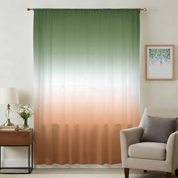 Sage Green Orange Ombre Sheer Curtains 54 Inches Long, Abstract Modern Gradient Light Filering Curtains, Breathable Simi Curtain Privacy Drapes for Kitchen Bathroom Nursery Small Window Treatment