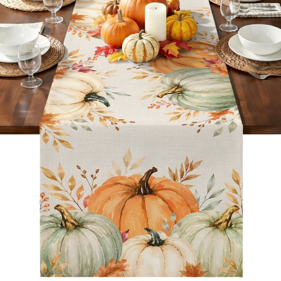 Sage Green Orange Pumpkin Fall Table Runner 36 Inches Long, Kitchen Dining Table Decoration, Thanksgiving Harvest Rustic Coffee Tablerunner Dress Scarves Farmhouse Décor for Party, Holiday, 13 x 36