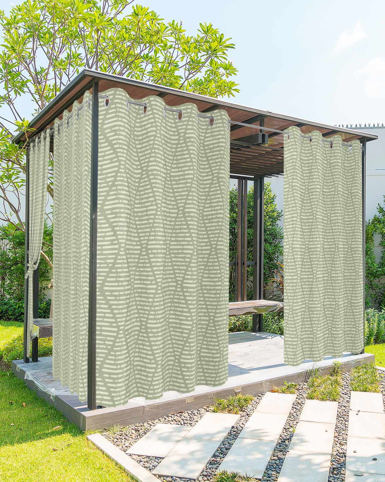Sage Green Outdoor Curtains for Patio, Modern Abstract Art Farmhouse Privacy Drapes Grommet Waterproof Outside Curtains for Porch/Cabana/Balcony 54"x 108", 2 Panel