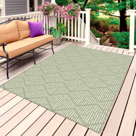 Sage Green Outdoor Rug 6x9 Ft, Non Slip Washable Area Rug, Modern Abstract Art Farmhouse Patio Rugs Carpet Runner, Large Floor Mat for Indoor/Outdoor Deck Porch Camping