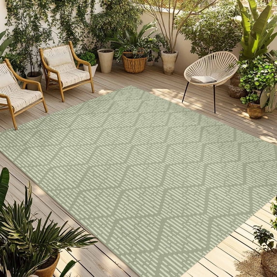 Sage Green Outdoor Rug for Patio/Deck/Porch, Non-Slip Large Area Rug 3 x 5 Ft, Modern Abstract Art Farmhouse Indoor Outdoor Rugs Washable Area Rugs, Reversible Camping Rug Carpet Runner