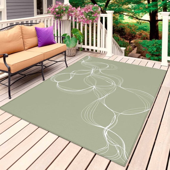 Sage Green Outdoor Rug for Patio/Deck/Porch, Non-Slip Large Area Rug 6 x 9 Ft, Minimalist Abstract Modern White Art Indoor Outdoor Rugs Washable Area Rugs, Reversible Camping Rug Carpet Runner