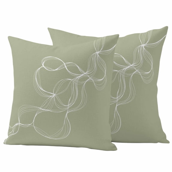 Sage Green Outdoor Waterproof Pillow Covers, Minimalist Abstract Modern White Art Decorative Square Throw Pillowcase Sofa Cushion Sham for Patio/Couch/Chair, 16"x16" 2 Pack