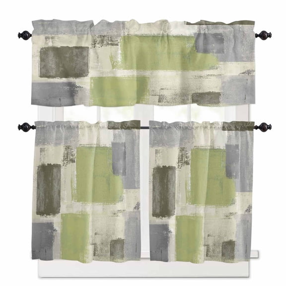 Sage Green Paint Kitchen Curtains Valances and Tiers Set of 3, Classic Art 24 Inch Length Tier Curtains and Valance Rod Pocket Valance Curtains Set for Kitchen Bathroom Small Windows