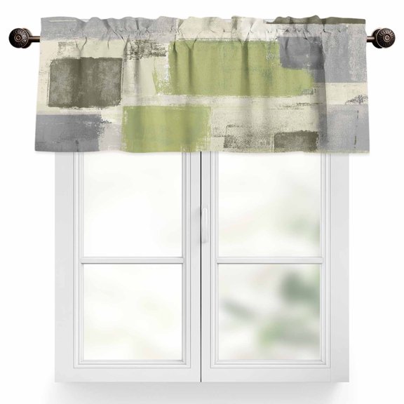 Sage Green Paint Valances for Windows, 60 x 18in, Abstract Mottled Classic Art Rod Pocket Kitchen Valance Curtain Light Filtering Window Treatments for Living Room Bedroom, 1 Panel