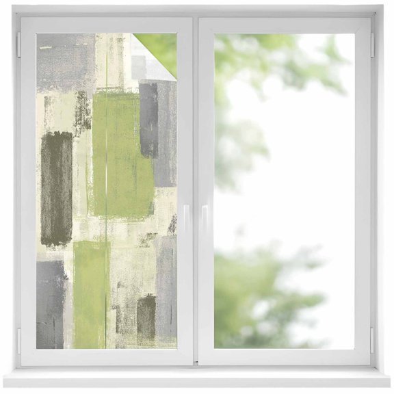 Sage Green Paint Window Privacy Film Abstract Mottled Classic Art Decorative Glass Window Film UV Blocking Static Cling Non-Adhesive Sticker Covering for Home Door 19.6 x 39.3 inches