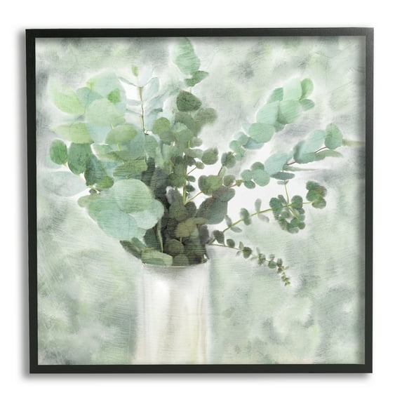 Sage Green Painterly Eucalyptus In White Vase Botanical & Floral Framed Art Print Wall Art, 17x17