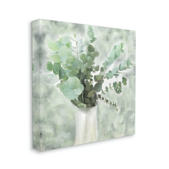 Sage Green Painterly Eucalyptus In White Vase Botanical & Floral Gallery-Wrapped Canvas Print Wall Art, 17x17