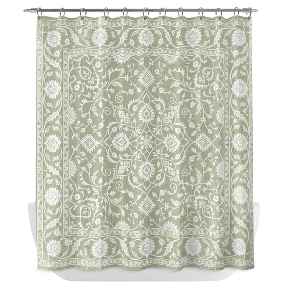 Sage Green Paisley Boho Shower Curtain - Water Repellent Fabric Shower Curtains Washable, Abstract Art Floral Aesthetic Decorative Polyester Cloth Bathroom Curtains Modern Bath Decor 72"x72"