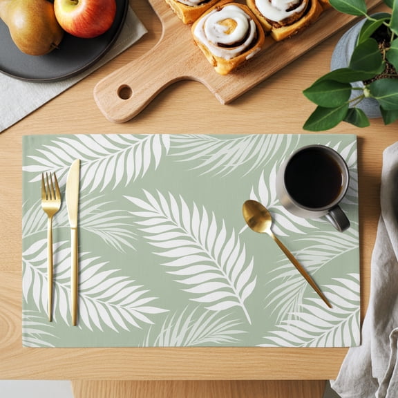 Sage Green Palm Leaf Placemats Set of 2 Summer Country Tropical Pastoral Leaves Heat Insulation Non-Slip Place Mats Washable Table Mats for Dining room Party Kitchen Decor, 13 x 19 Inches