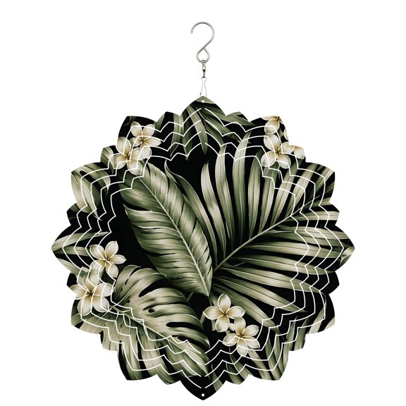 Sage Green Palm Leaf Wind Spinner for Garden Yard 8In, Summer Night Country Tropical Leaves Flower 3D Stainless Steel Kinetic Hanging Wind Spinners Rustproof Outdoor Decor for Lawn Patio Home