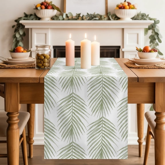 Sage Green Palm Leaves Dining Table Runner, Summer Tropical Leaf Botanical Washable Table Runners Kitchen Coffee Table Center Decor for Home Party Holiday Wedding 13 x 48 Inches