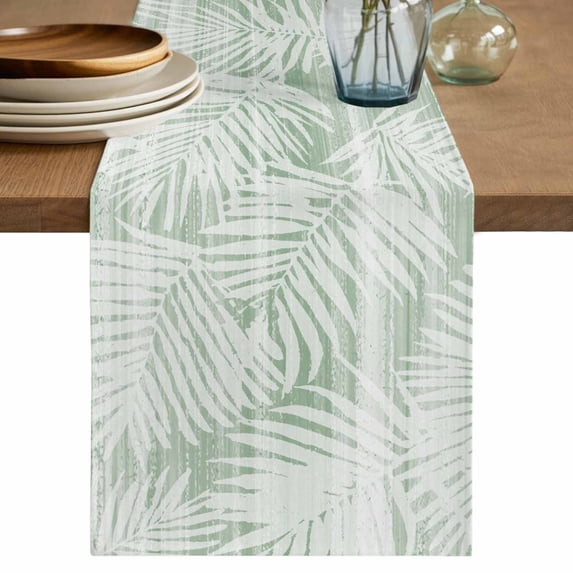 Sage Green Palm Leaves Table Runner 72 Inches, Summer Tropical Botanical Coastal Bed Runner Dresser Scarves Tabletop for Indoor Outdoor Parties/Ceremony/Banquet, 13" x 72"
