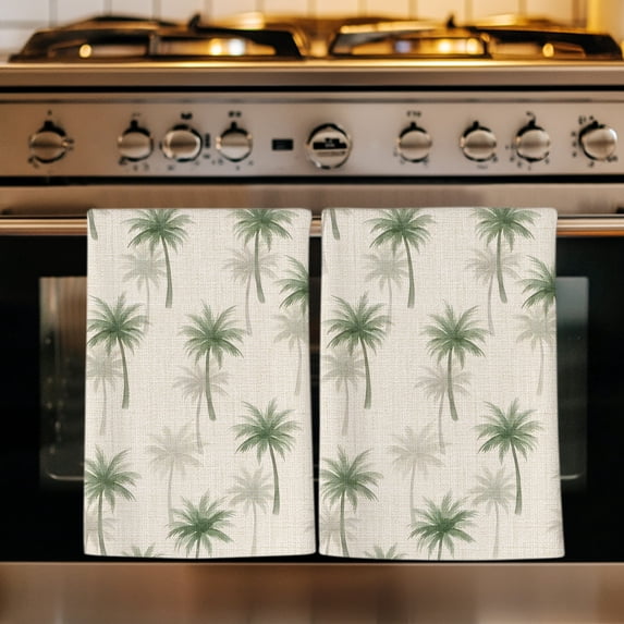 Sage Green Palm Tree Kitchen Towels Set of 1, Summer Tropical Burlap Rustic Absorbent Dish Towels for Kitchen, Microfiber Hand Towel, Quick Drying Tea Towel for Cleaning Decorative Dishcloths