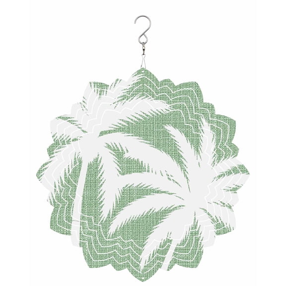 Sage Green Palm Tree Wind Spinner for Garden Yard 8In, Summer Tropical Beach Country Tree Leaf Linen Texture 3D Stainless Steel Kinetic Hanging Wind Spinners Rustproof Outdoor Decor for Lawn Patio