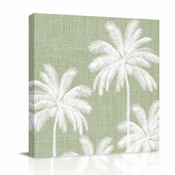 Sage Green Palm Trees Canvas Wall Art for Living Room, Summer Beach Tropical Farmhouse Poster Print Painting for Bedroom Office Home Decoration Wall Pictures Prepare To Hang 8"x8"