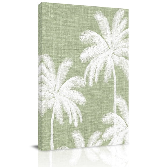 Sage Green Palm Trees Canvas Wall Art for Living Room, Summer Beach Tropical Farmhouse Poster Print Painting for Bedroom Office Home Decoration Wall Pictures Prepare To Hang 22"x28"