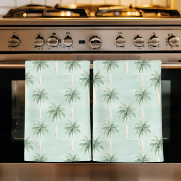 Sage Green Palm Trees Kitchen Towels Set of 1, Summer Tropical Botanical Leaves Absorbent Dish Towels for Kitchen, Microfiber Hand Towel, Quick Drying Tea Towel for Cleaning Decorative Dishcloths