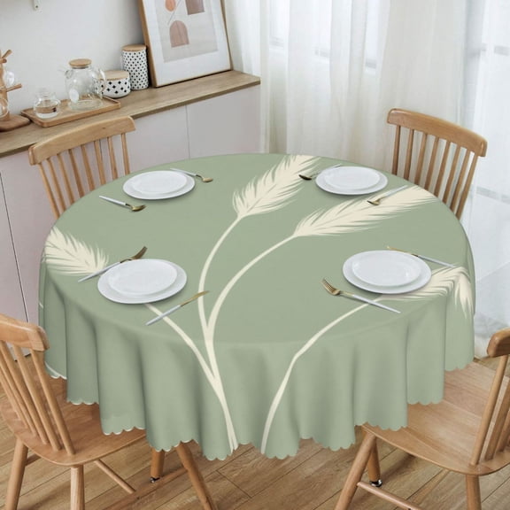 Sage Green Pampas Grass Minimalist Round Tablecloth Waterproof Oil Proof Spill Proof Table Cloth 70" for Camping, Dining, Indoor and Outdoor Table Cover