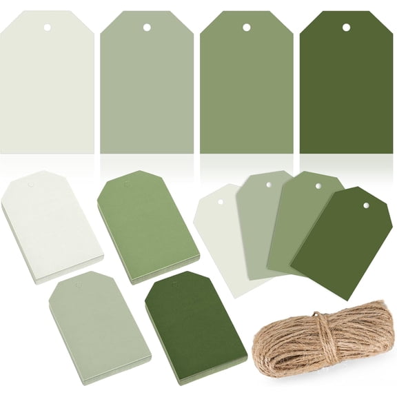 Sage Green Paper Gift Tags Gradient Green Hanging Labels with Hemp Ropes Blank Paper Tags for DIY Art Craft Supplies