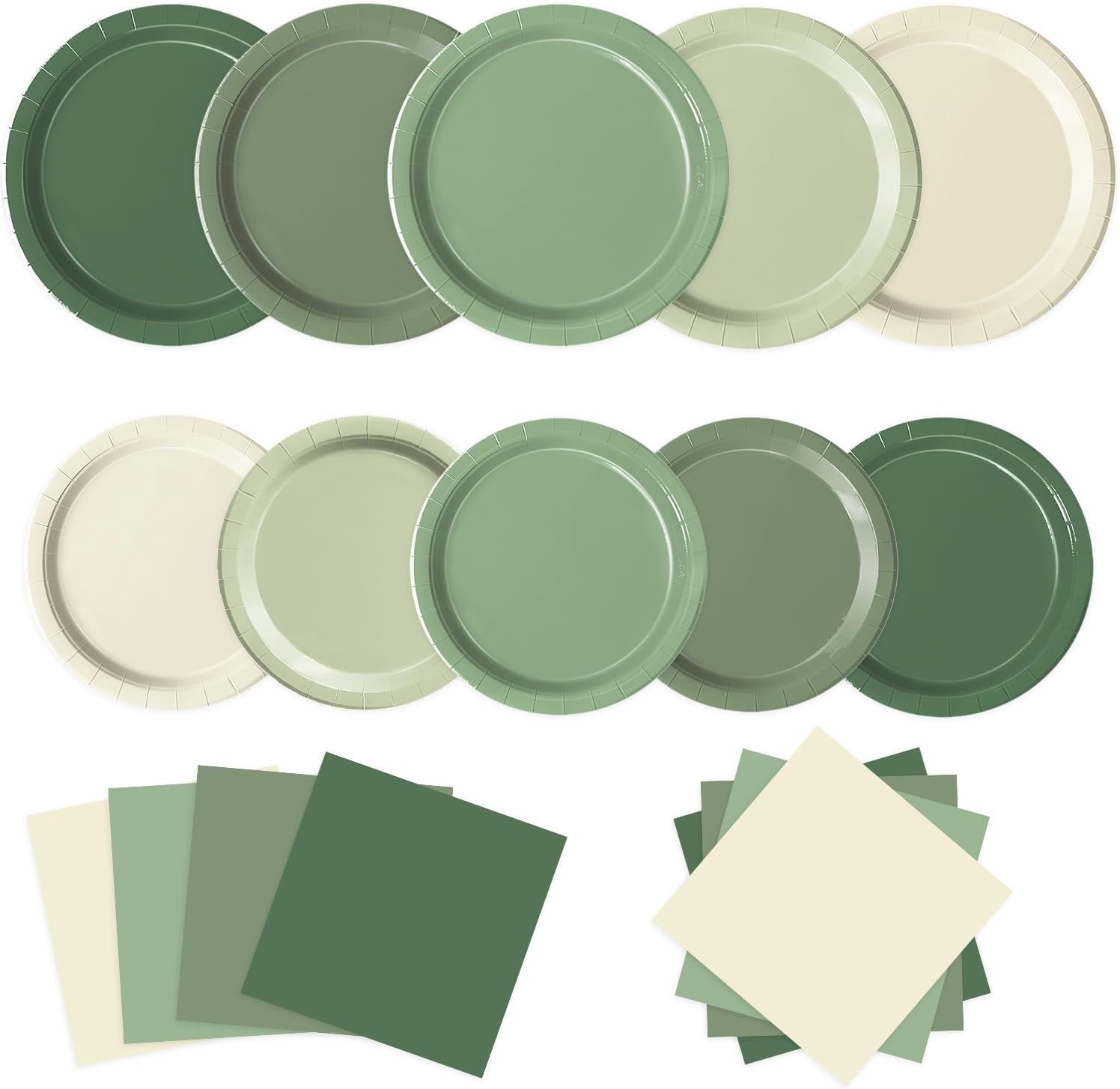 Sage Green Paper Plates and Napkins Set, 60 PCS - Gradient Disposable ...