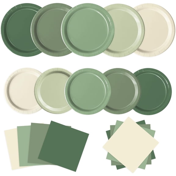 Sage Green Paper Plates and Napkins Set, 60 PCS - Gradient Disposable Dinner & Dessert Plates for Birthday Wedding Bridal Shower Party Supplies, Modern Tableware Decorations
