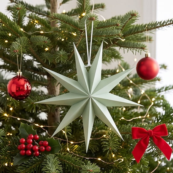 Sage Green Paper Star Hanging Decoration, Folded Multi-Point Star ...