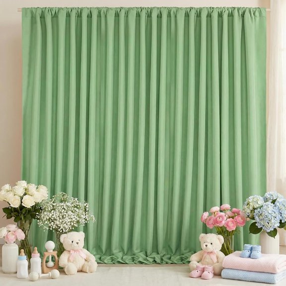 Sage Green Parties Backdrop Curtains: 30x10ft Polyester Photo Backdrop Drapes Fabric - Wedding Ceremony Party Home Window Decorations