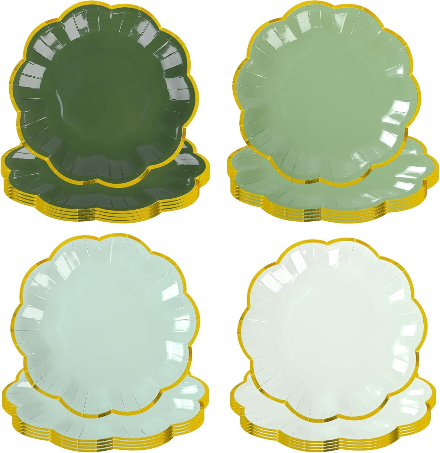 Sage Green Party Plates Gradient Green Dessert Paper Plate 7inch Gold ...