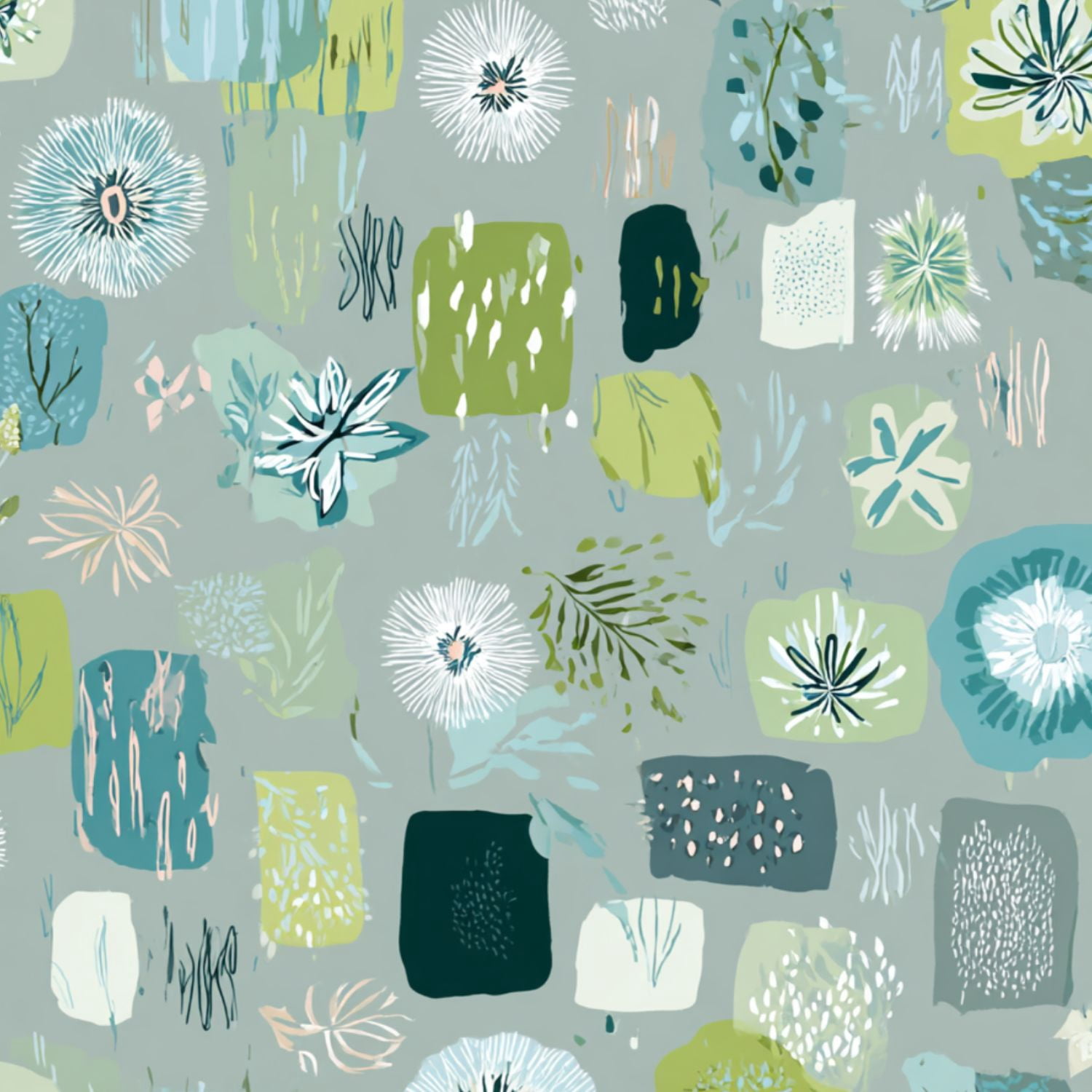 Sage Green Peel and Stick Wallpaper Abstract Botanical Green Blue Floral Elements Wall Mural 23.6in x 9.8ft Self Adhesive Removable Wall Paper Renter Friendly Wallpaper for Girls Bedroom Livingroom