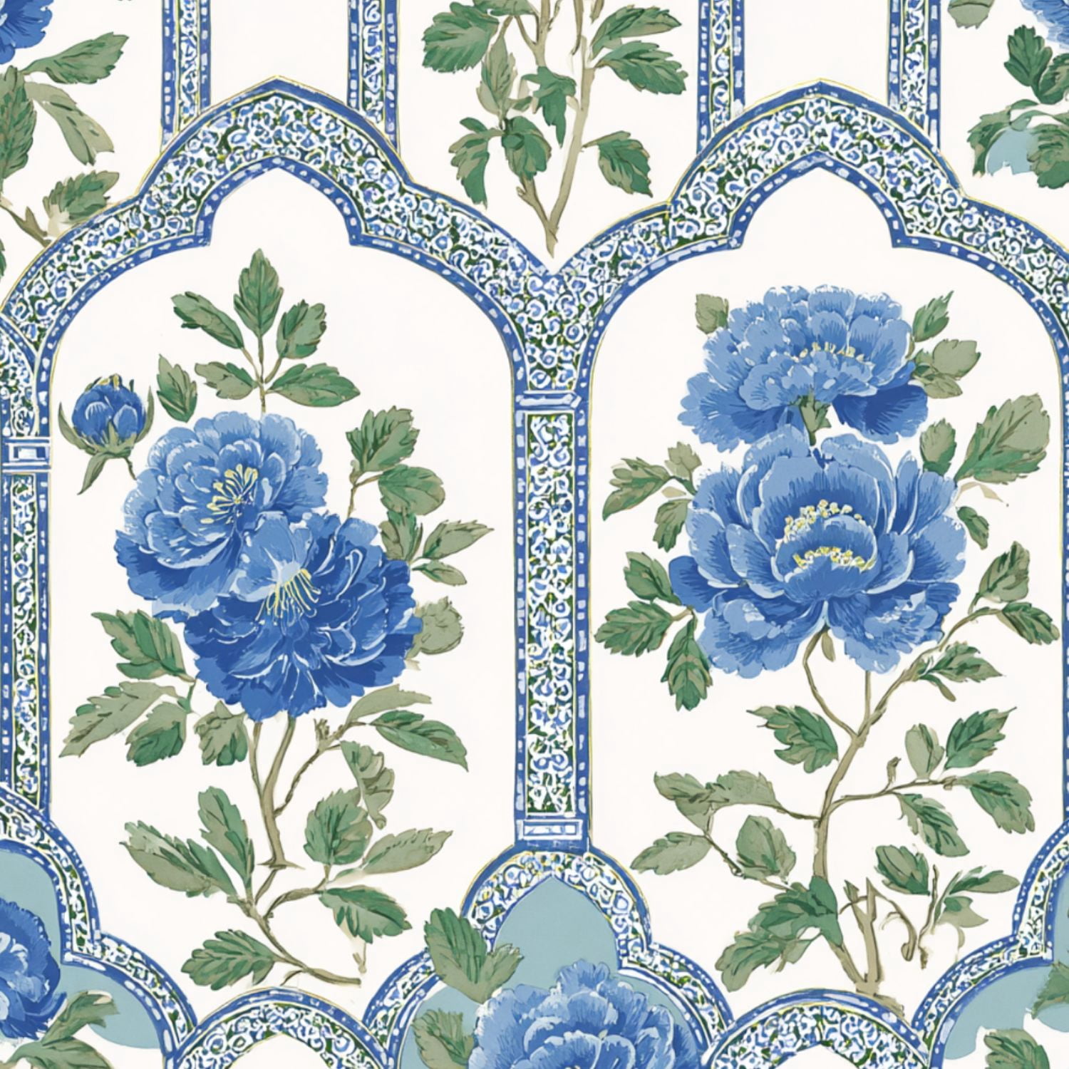 Sage Green Peel and Stick Wallpaper Blue Floral Green Leaves Arch Details Wall Mural 23.6in x 9.8ft Self Adhesive Removable Wall Paper Renter Friendly Wallpaper for Girls Bedroom