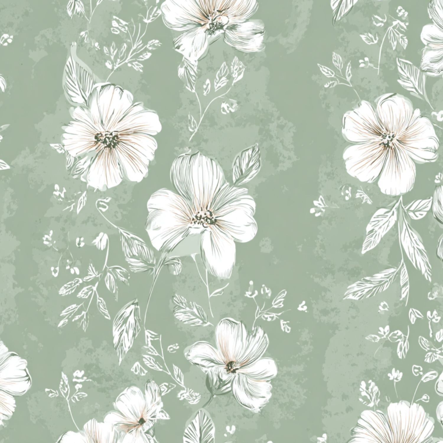 Sage Green Peel and Stick Wallpaper Floral Soft White Flowers Green Wall Mural 23.6in x 9.8ft Self Adhesive Removable Wall Paper Renter Friendly Wallpaper for Girls Bedroom