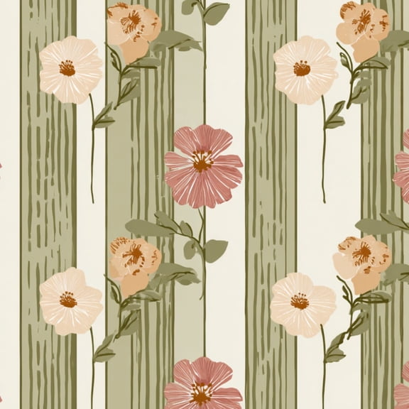 Sage Green Peel and Stick Wallpaper Floral Stripes Delicate Soft Green Tones Wall Mural 23.6in x 9.8ft Self Adhesive Removable Wall Paper Renter Friendly Wallpaper for Girls Bedroom