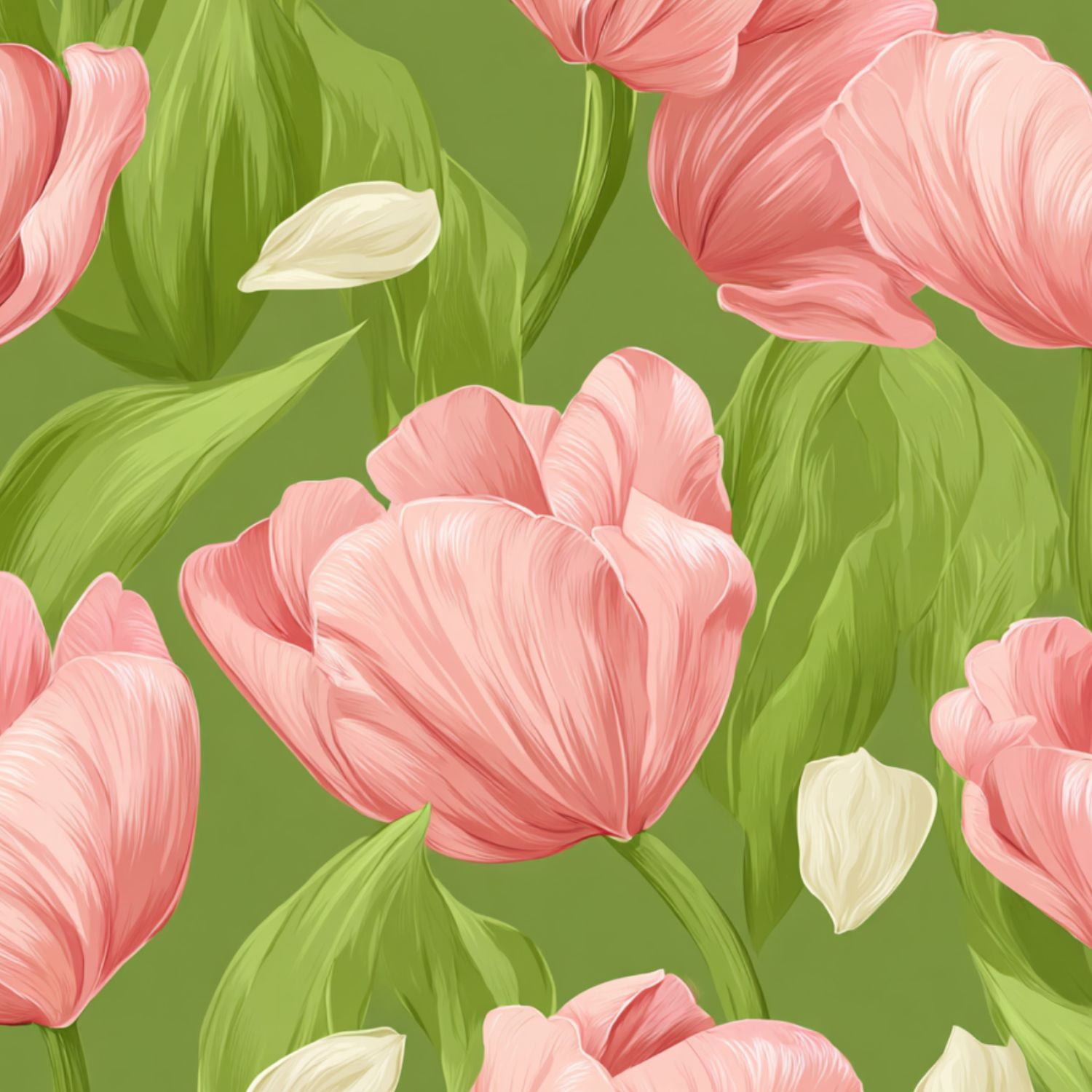 Sage Green Peel and Stick Wallpaper Pink Tulip Floral Green Soft Green Leaves Petals Wall Mural 23.6in x 9.8ft Self Adhesive Removable Wall Paper Renter Friendly Wallpaper for Girls Bedroom