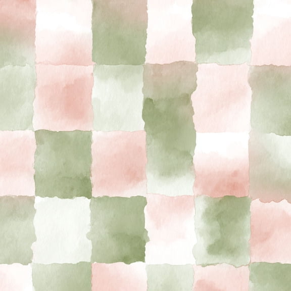 Sage Green Peel and Stick Wallpaper Watercolor Pink Green Checkerboard Wall Mural 23.6in x 9.8ft Self Adhesive Removable Wall Paper Renter Friendly Wallpaper for Girls Bedroom