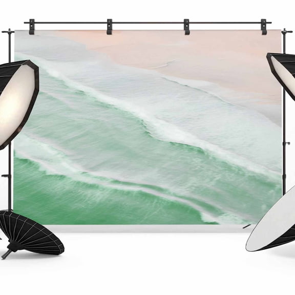 Sage Green Photography Backdrop 8x6FT, Gradient Sea Waves Sandy Beach Coastal Scenery Photo Backdrops, Background for Photography Studio Photo Studio Background, Back Drop for Photoshoot