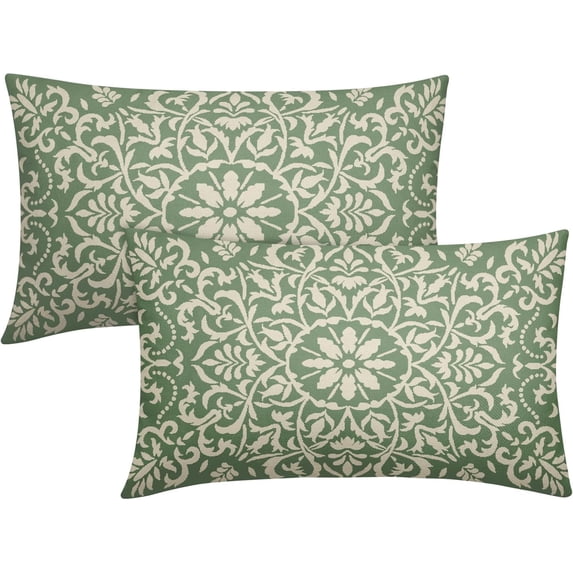Sage Green Pillow Covers 12x20 Set of 2 Sage Cream Bohemian Ethnic Carpet Boho Style Pattern Decorative Lumbar Throw Pillows Outdoor Rectangle Cushion Cases Farmhouse Decor for Home Sofa Bed