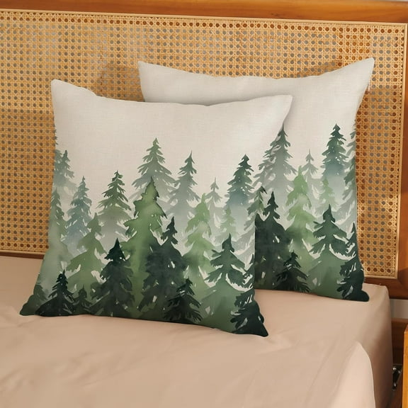 Sage Green Pillow Covers 16x16 Inch 2 Pcs Watercolor Christmas Tree Decor Throw Pillows Natural Forest Spring Summer Outdoor Farmhouse Decoration Pillowcase Linen Cushion Cover for Couch Sofa