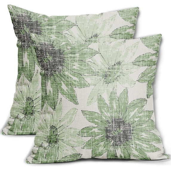 Sage Green Pillow Covers 16x16 Set of 2 Retro Sunflower Flowers Print Decorative Throw Pillows Outdoor Modern Art Floral Pillowcase Square Linen Cushion Case for Home Sofa Couch Bed
