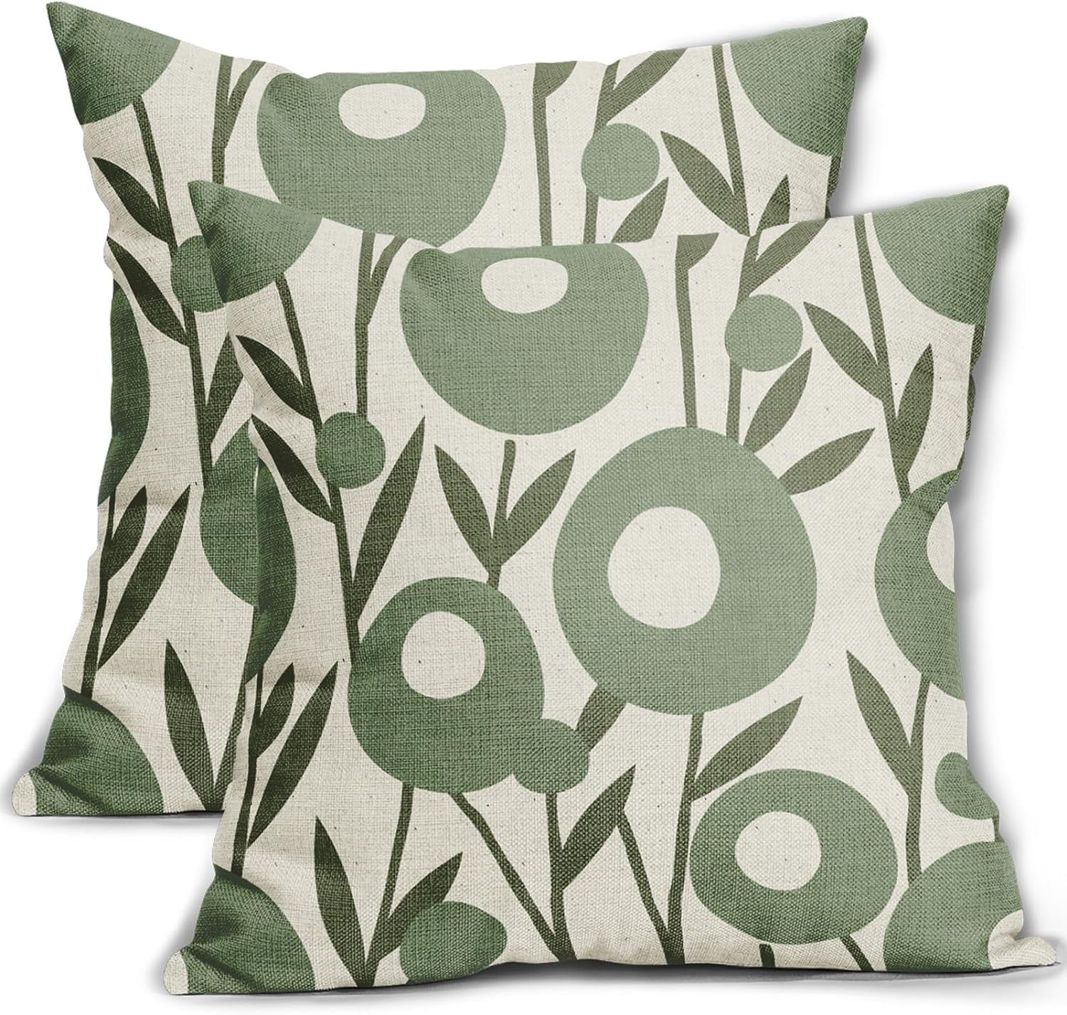 Sage Green Pillow Covers 16x16 Set of 2 Spring Summer Floral Minimalist ...