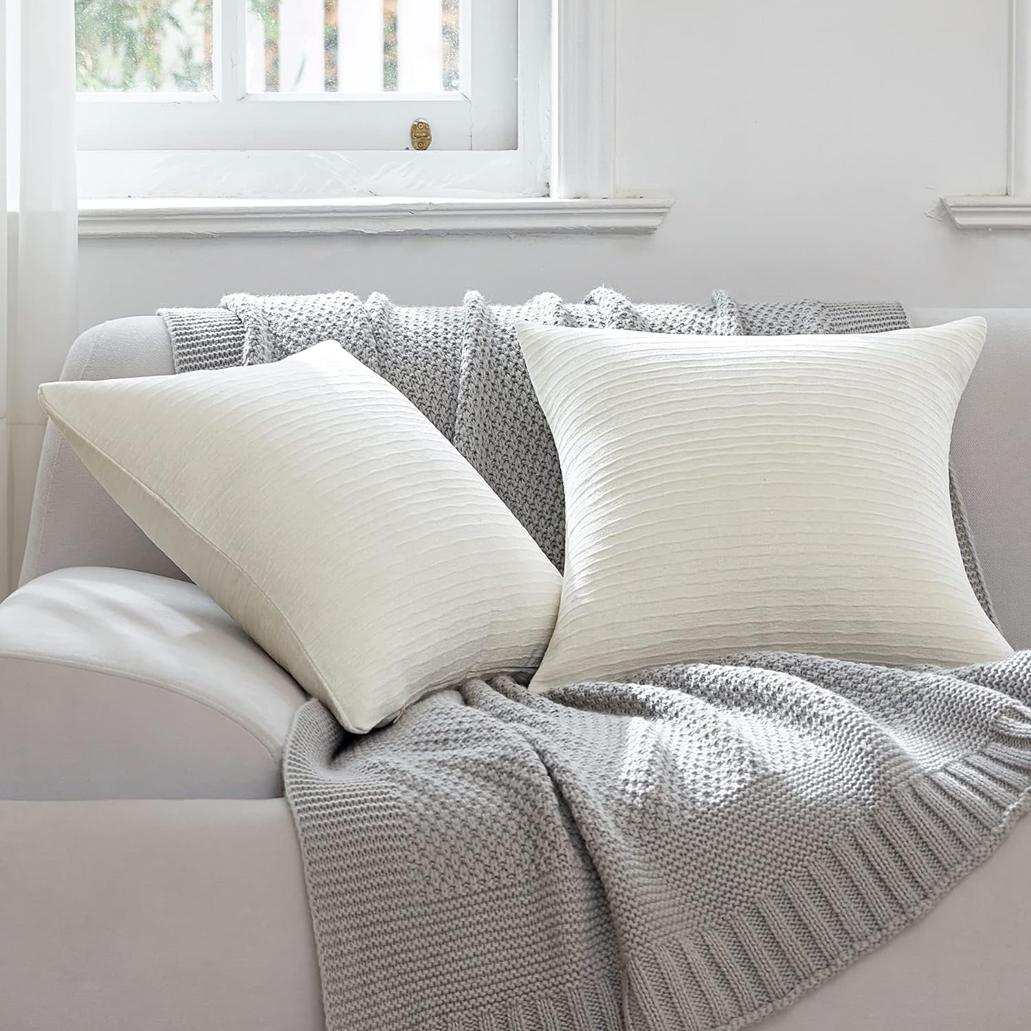 Sage Green Pillow Covers 18x18 Inch Set of 2 Luxurious Chenille