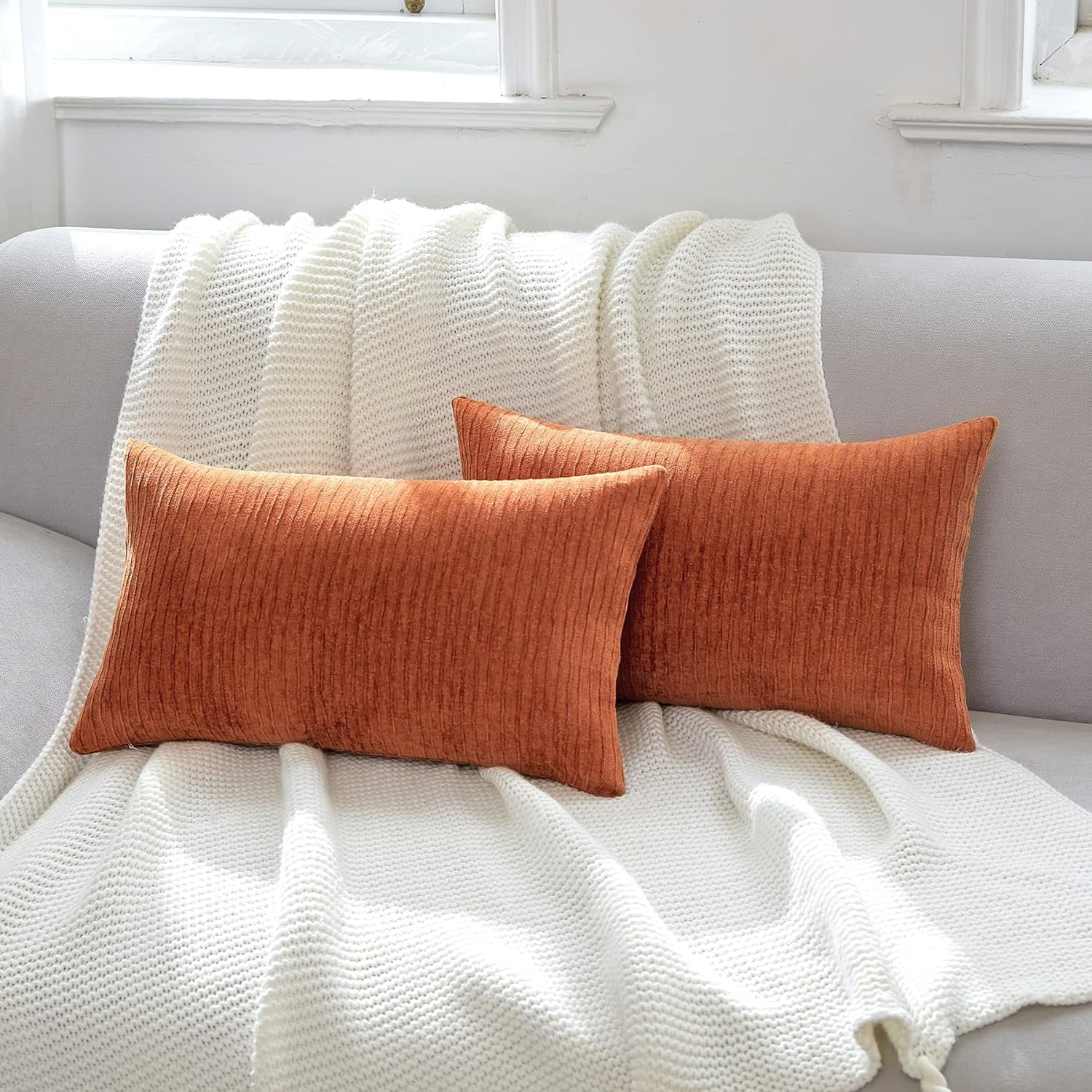 Sage Green Pillow Covers 18x18 Inch Set of 2 Luxurious Chenille