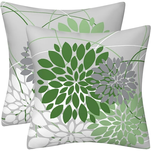 Sage Green Pillow Covers 18x18 Inch Spring Summer Dahlia Throw Pillow Covers Geometric Floral Elegant Line Square Cushion Cases Outdoor Home Decor for Couch Bed Living Room, Set of 2